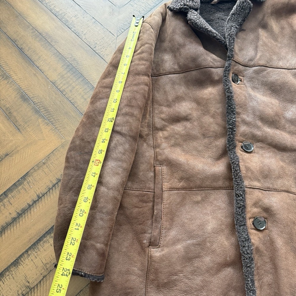 Johnston & Murphy Brown Leather Coat Sheep's Wool Lining Size Large - Picture 10 of 11